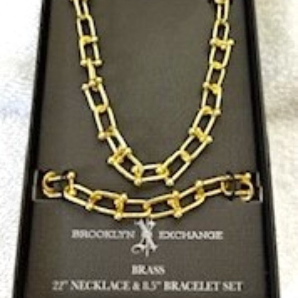 Brooklyn Exchange brand brass Men's necklace and bracelet set New in Box